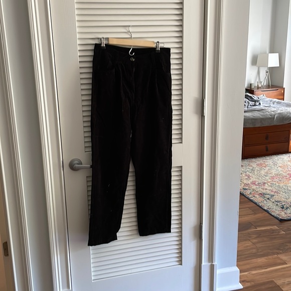 Pants - Pleated Wide Leg Black Corduroy Pants, wide cord fabric, XL